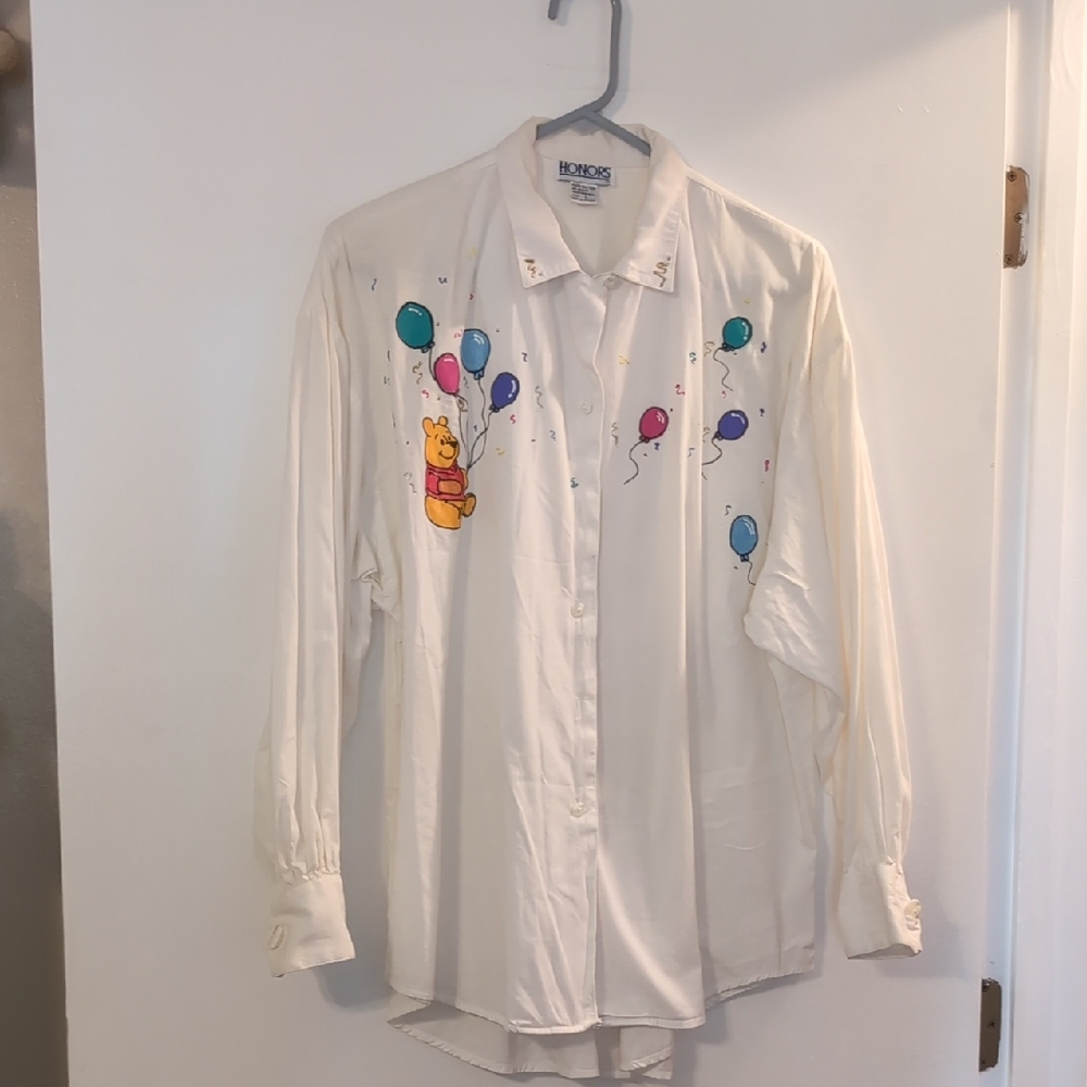 Vintage Handpainted White Shirt W/Winne The Pooh, Balloons & Confetti